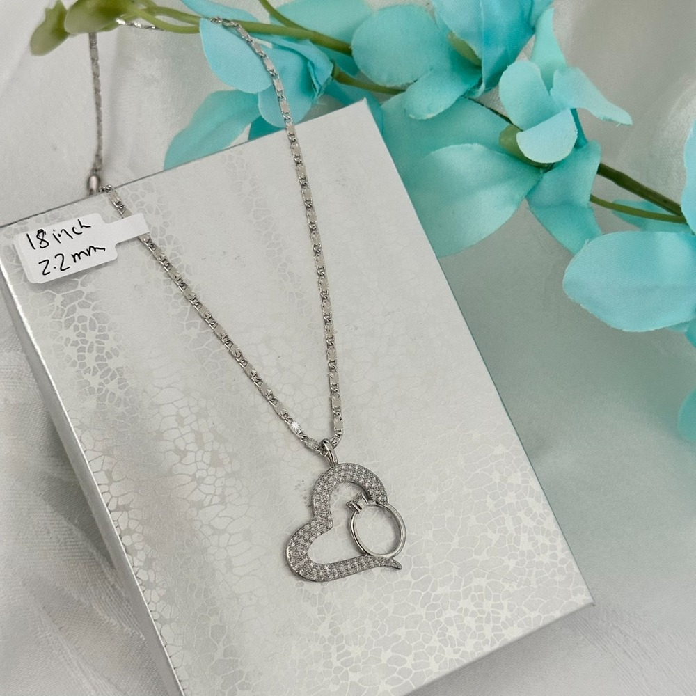 18K Silver Gold Plated Womens Heart-Ring Necklace‎ Chain Pendant Oro Laminado